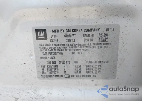 2018 Chevrolet Trax Lt from USA, damaged, VIN KL7CJPSB2JB713499